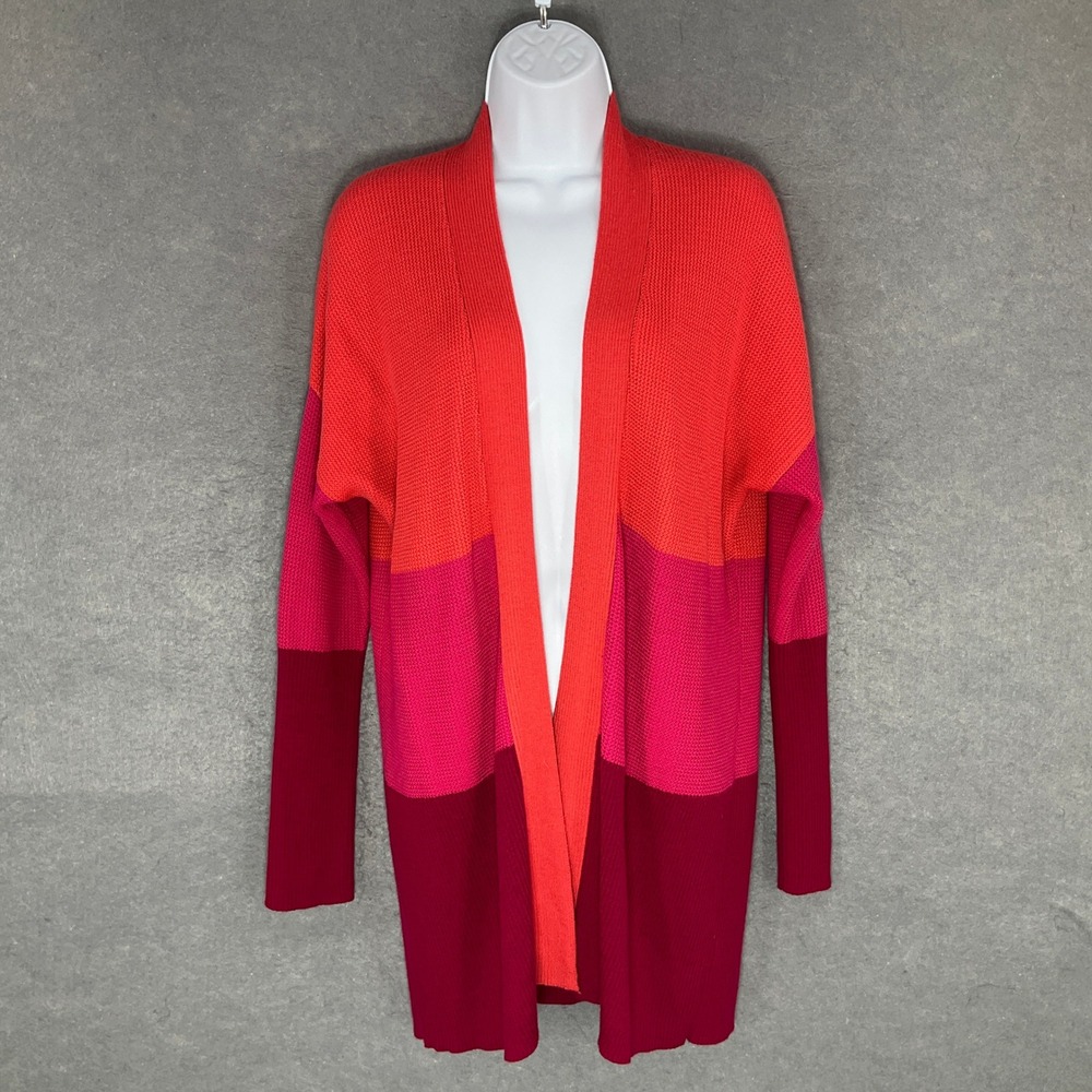 Coldwater Creek Open Front Casual Cardigan Color Block Merino Wool Blend Sz M